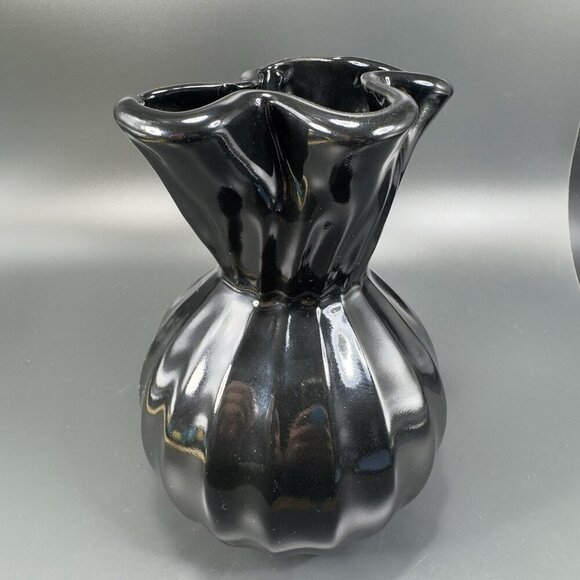 Vintage Haeger Black Paper Bag Shaped Pottery Vase Vessel Glazed Made In USA VTG - Picture 11 of 12